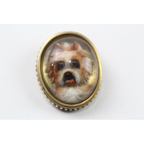 262 - 9ct gold antique Essex crystal dog brooch, as found (11.6g)