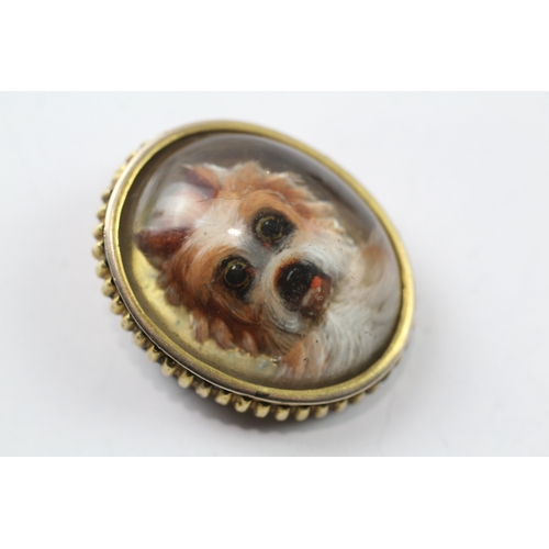 262 - 9ct gold antique Essex crystal dog brooch, as found (11.6g)