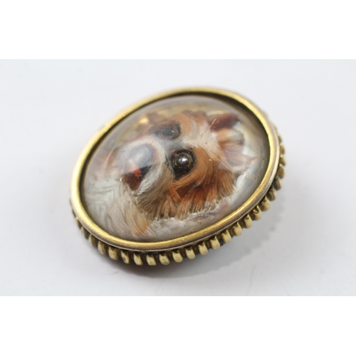 262 - 9ct gold antique Essex crystal dog brooch, as found (11.6g)