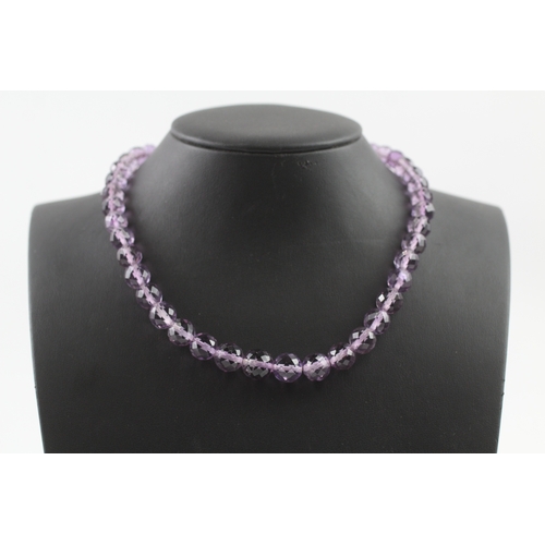 268 - 9ct gold clasped amethyst bead necklace (45.6g)