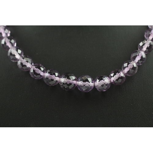 268 - 9ct gold clasped amethyst bead necklace (45.6g)