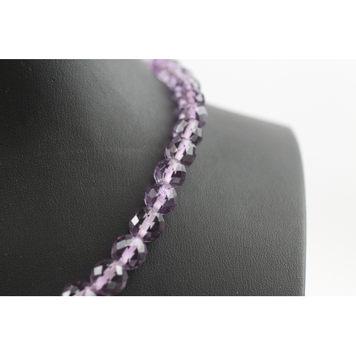 268 - 9ct gold clasped amethyst bead necklace (45.6g)