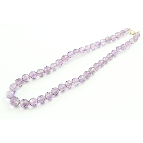 268 - 9ct gold clasped amethyst bead necklace (45.6g)