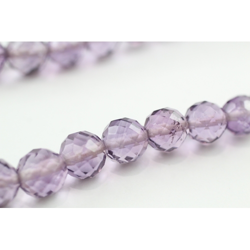 268 - 9ct gold clasped amethyst bead necklace (45.6g)