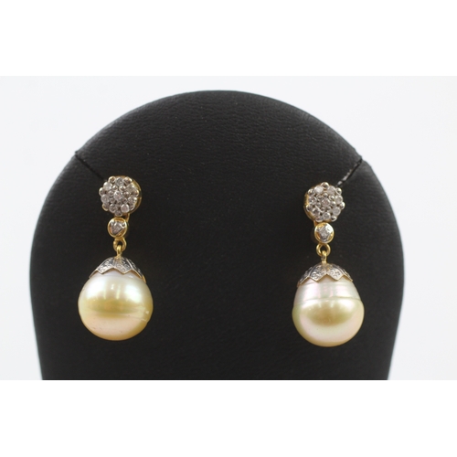 279 - 18ct gold pearl and diamond drop earrings (7.9g)