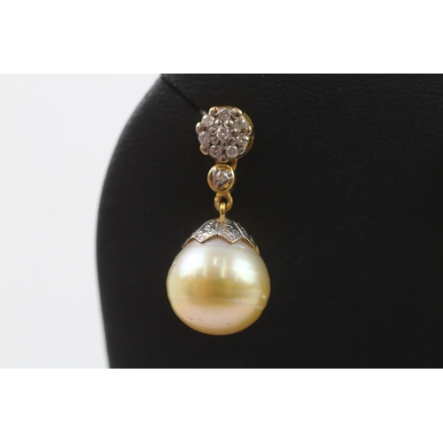 279 - 18ct gold pearl and diamond drop earrings (7.9g)