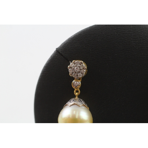 279 - 18ct gold pearl and diamond drop earrings (7.9g)