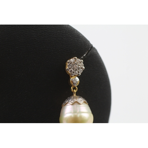 279 - 18ct gold pearl and diamond drop earrings (7.9g)