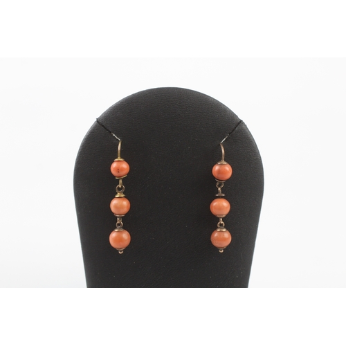 281 - 9ct gold Victorian coral drop earrings (3g)