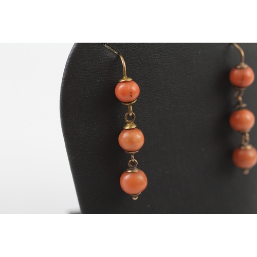 281 - 9ct gold Victorian coral drop earrings (3g)