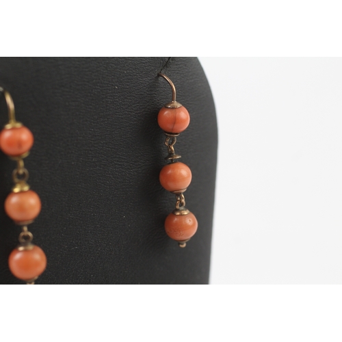 281 - 9ct gold Victorian coral drop earrings (3g)