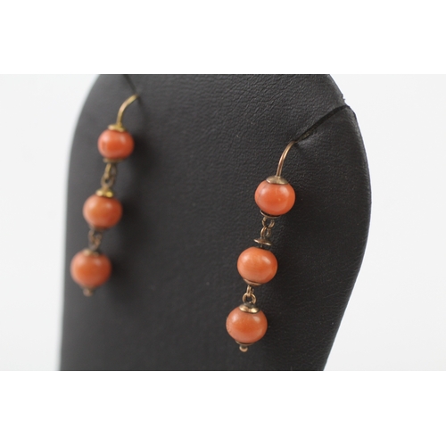 281 - 9ct gold Victorian coral drop earrings (3g)