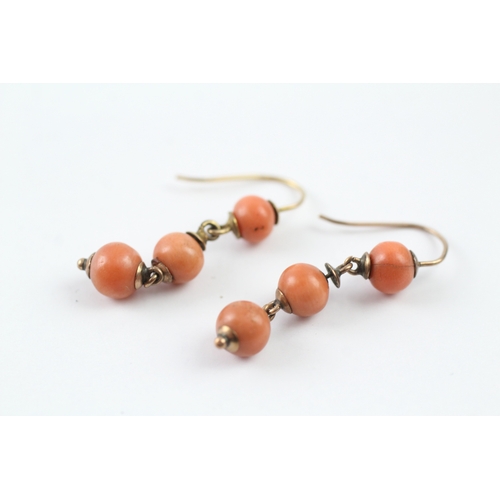 281 - 9ct gold Victorian coral drop earrings (3g)