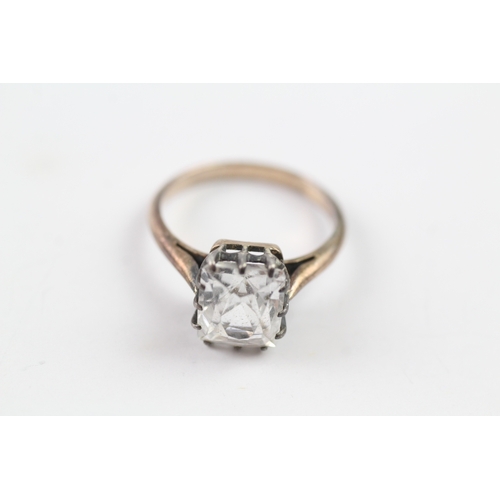 287 - 7ct gold cushion cut white sapphire solitaire dress ring (2.9g)