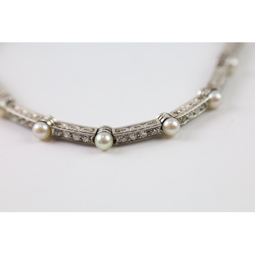 29 - 800 platinum diamond and pearl tennis bracelet (10.7g)