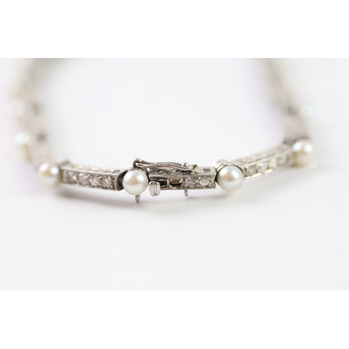 29 - 800 platinum diamond and pearl tennis bracelet (10.7g)