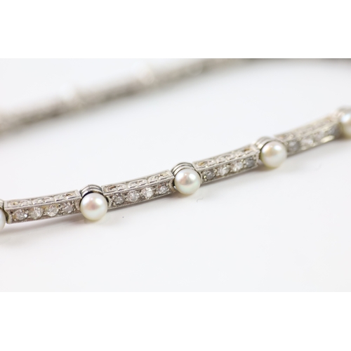 29 - 800 platinum diamond and pearl tennis bracelet (10.7g)