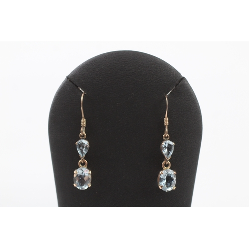 291 - 9ct gold aquamarine drop earrings (2.9g)