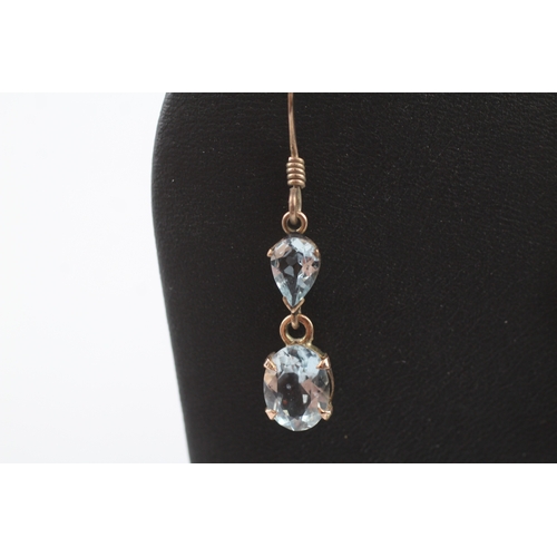 291 - 9ct gold aquamarine drop earrings (2.9g)