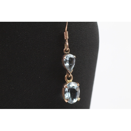 291 - 9ct gold aquamarine drop earrings (2.9g)