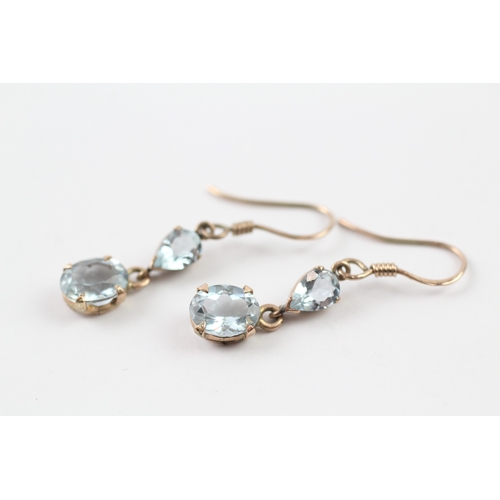 291 - 9ct gold aquamarine drop earrings (2.9g)