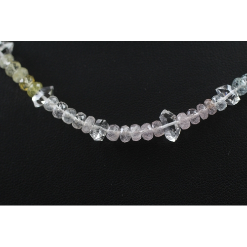 316 - 9ct gold clasped multi gemstone bead necklace (14.1g)