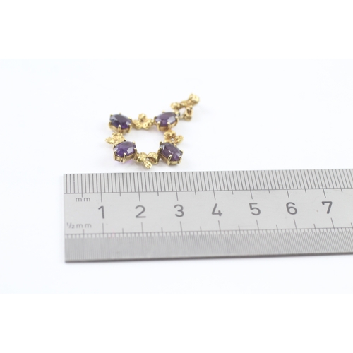 327 - 9ct gold amethyst set mid century design pendant (3.4g)