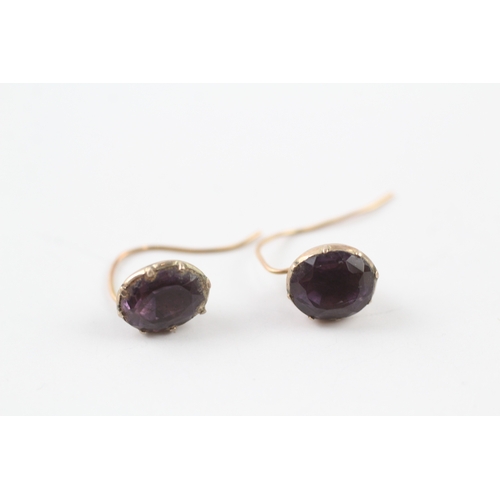 331 - 9ct gold Georgian foiled amethyst earring conversions (1.8g)