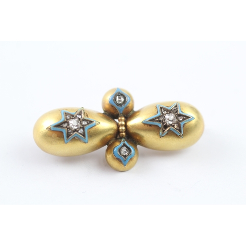 332 - 15ct gold Victorian enamel and diamond set brooch (5.9g)