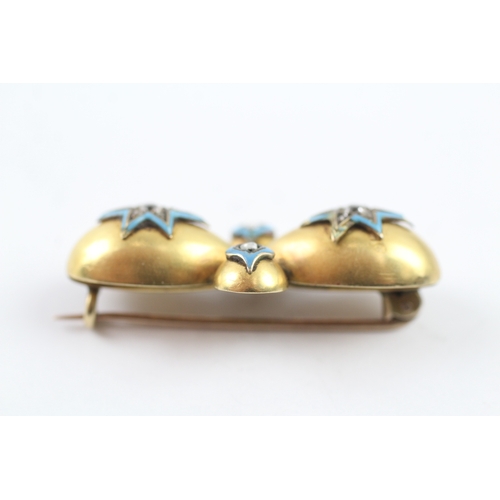 332 - 15ct gold Victorian enamel and diamond set brooch (5.9g)