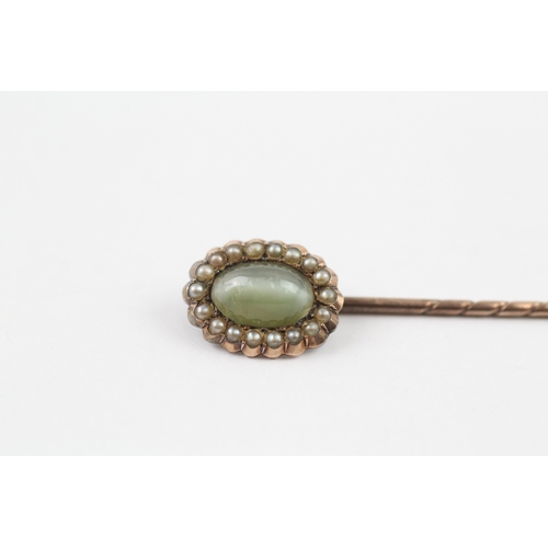 336 - A Victorian gold mourning brooch and stick pin, stone set (5.3g)