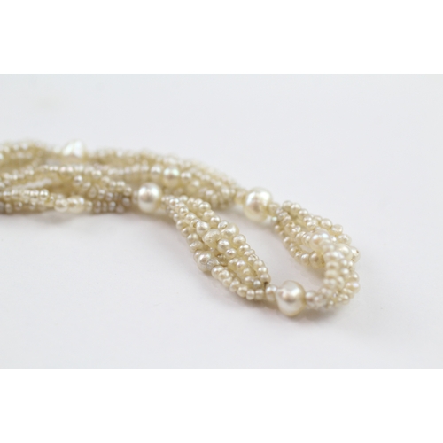 343 - 14ct gold clasped pearl necklace, as found (6.2g)