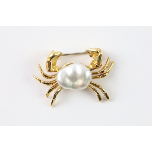 344 - 18ct gold pearl crab brooch (4.4g)