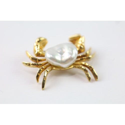 344 - 18ct gold pearl crab brooch (4.4g)