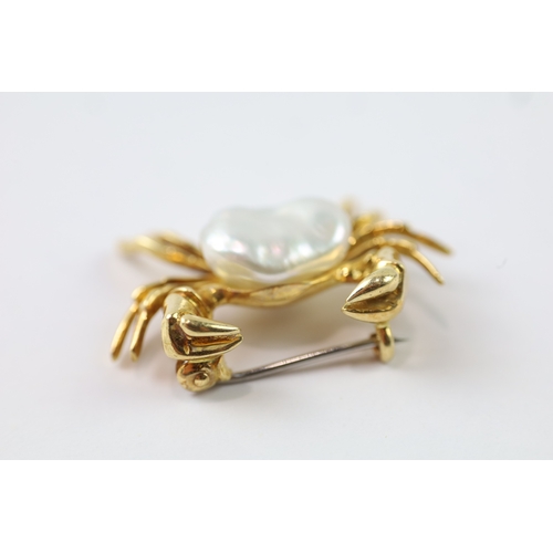 344 - 18ct gold pearl crab brooch (4.4g)