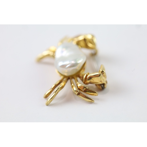 344 - 18ct gold pearl crab brooch (4.4g)