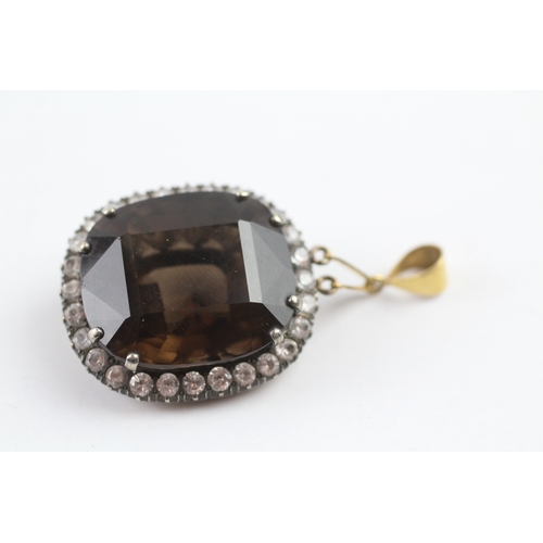 347 - 18ct gold smokey quartz and white sapphire halo pendant (18.2g)