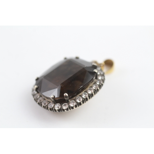 347 - 18ct gold smokey quartz and white sapphire halo pendant (18.2g)