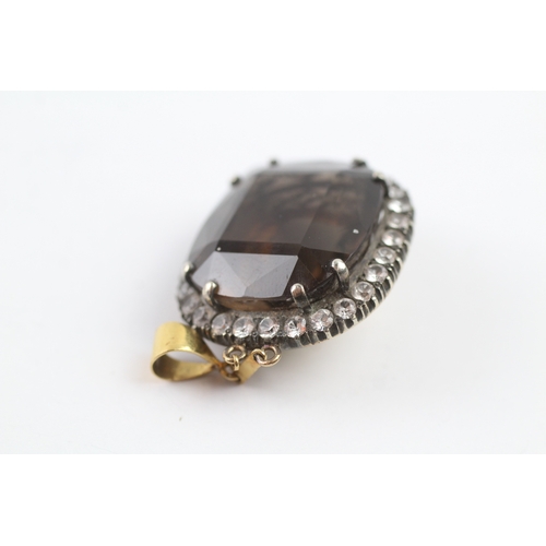 347 - 18ct gold smokey quartz and white sapphire halo pendant (18.2g)