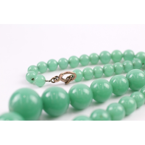 349 - 9ct gold clasped glass bead necklace (76.2g)