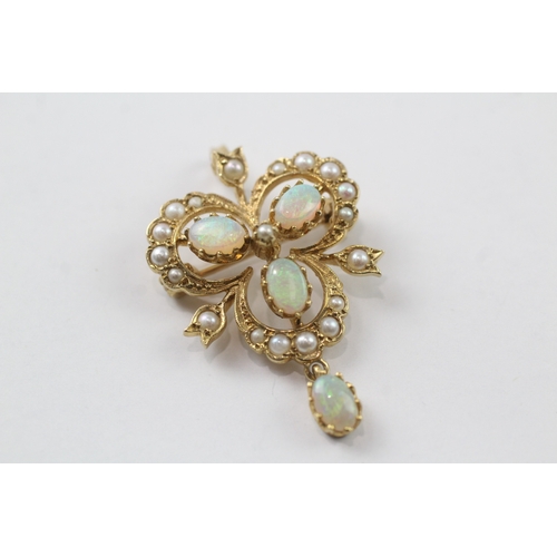 353 - 9ct gold opal and pearl set brooch/pendant (5.2g)