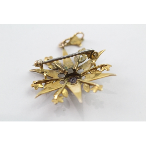 354 - low carat antique garnet and seed pearl starburst brooch (3.5g)