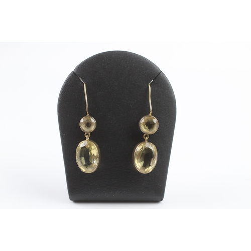 366 - 9ct gold hook citrine drop earrings (7.5g)