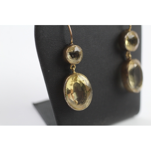 366 - 9ct gold hook citrine drop earrings (7.5g)