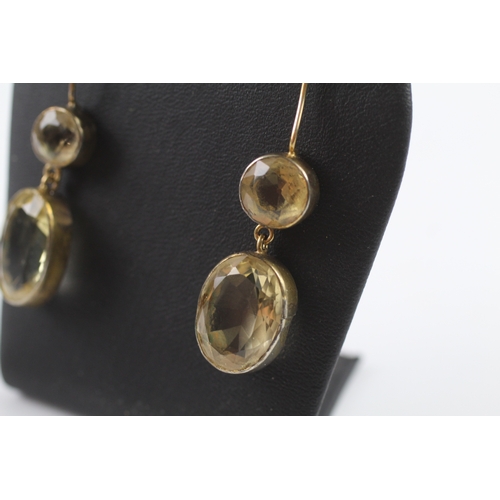 366 - 9ct gold hook citrine drop earrings (7.5g)