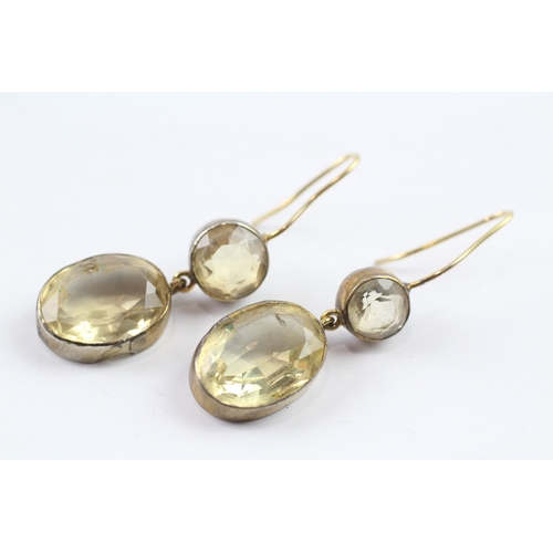 366 - 9ct gold hook citrine drop earrings (7.5g)