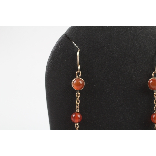 367 - 9ct gold Victorian carnelian drop earrings (2.9g)