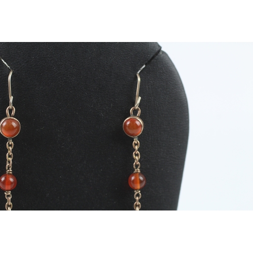 367 - 9ct gold Victorian carnelian drop earrings (2.9g)