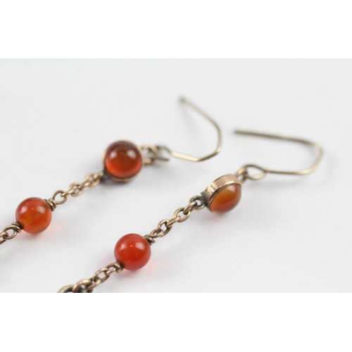 367 - 9ct gold Victorian carnelian drop earrings (2.9g)