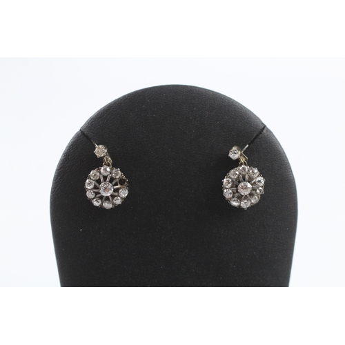 368 - Low carat and silver diamond halo drop earrings (2.6g)